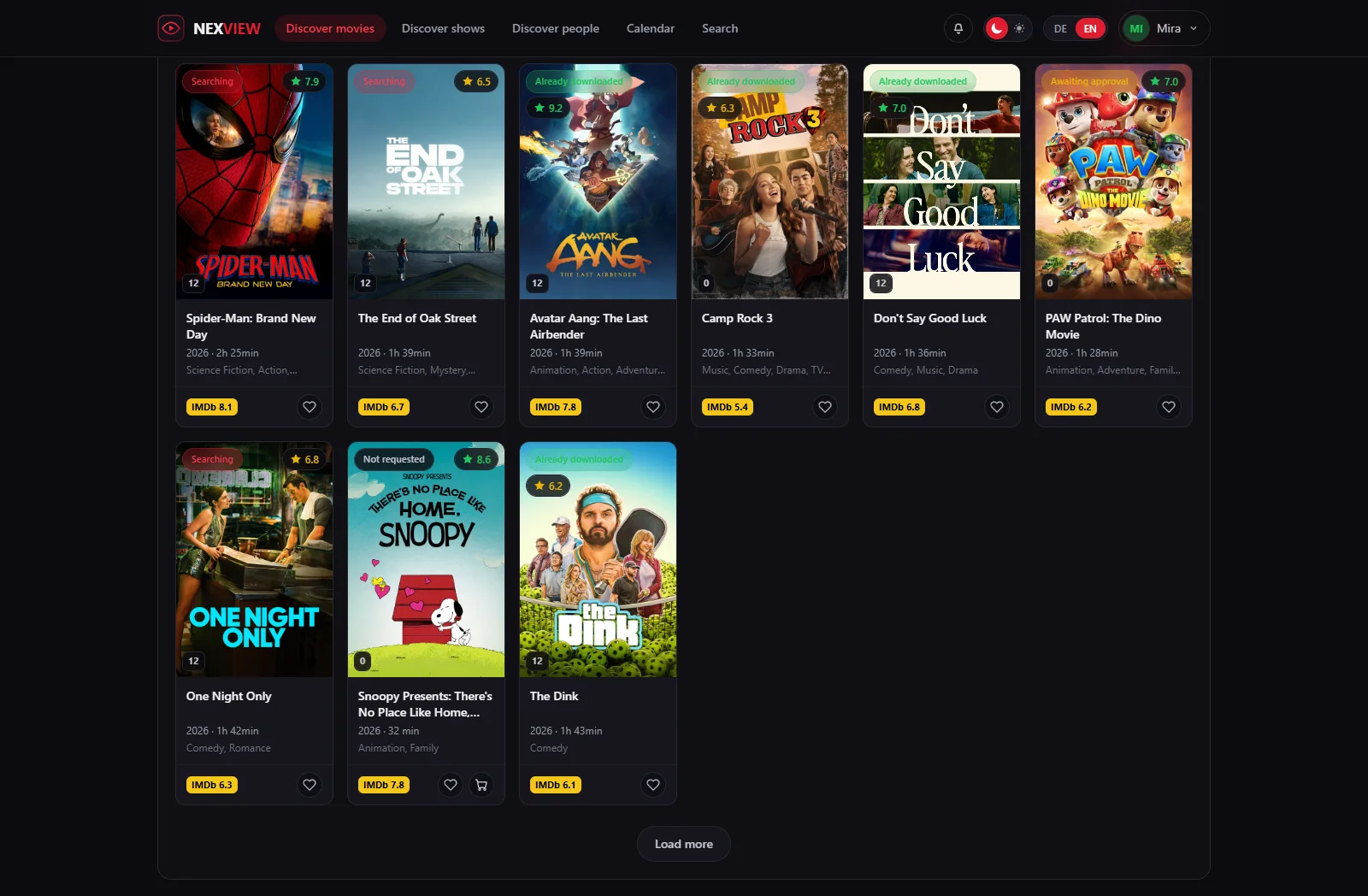 Screenshot: the catalogue as an age-restricted account sees it — only titles up to the configured rating